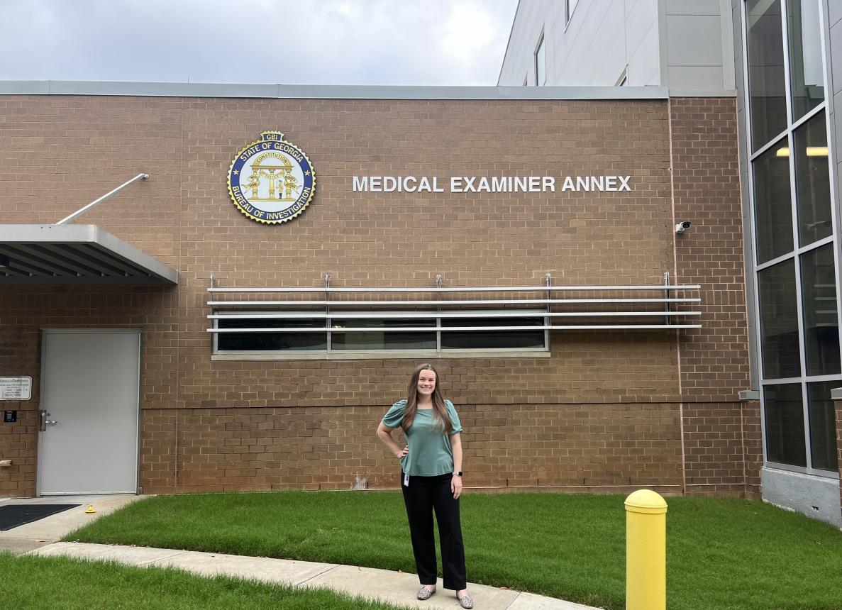 Maura McGrinder in front of Georgia Bureau of Investigation