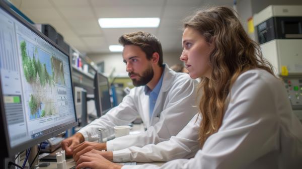 Ecology lab team using GIS technology