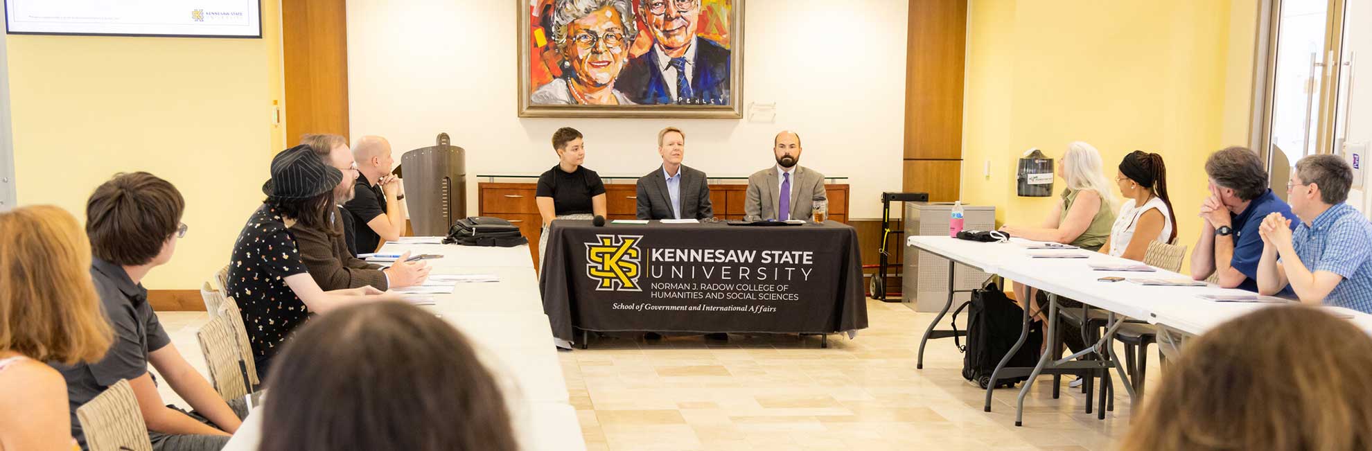 students and professors discussing government and international affairs