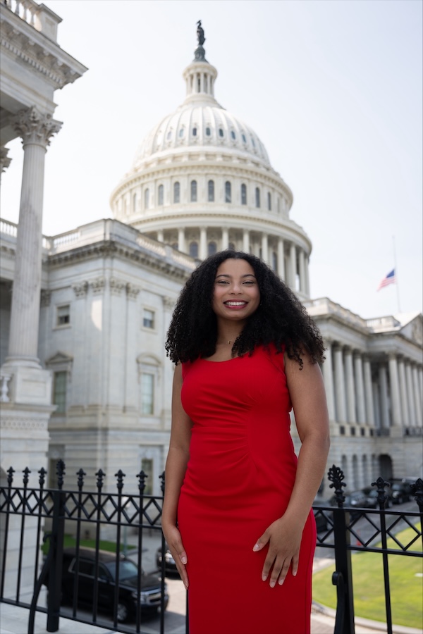 SGIA student Jada Barronton stands outside the U.S. Capitol during a congressional internship in Washington, D.C.