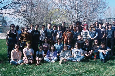 Large group of students posing outside