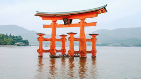 Floating torii gate of Itsukushima Shrine in Japan.