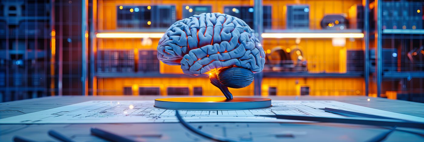 Detailed illustration of a human brain, in a lab setting.