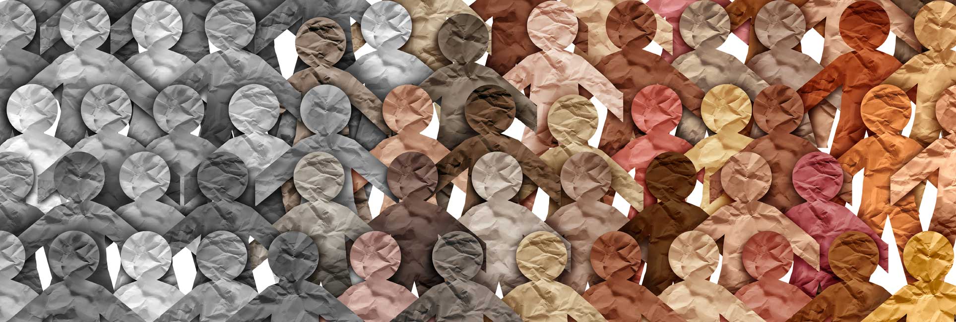 The texture of the crumpled paper gives the image a raw and tactile appearance, reinforcing themes of social justice, community, and equality.