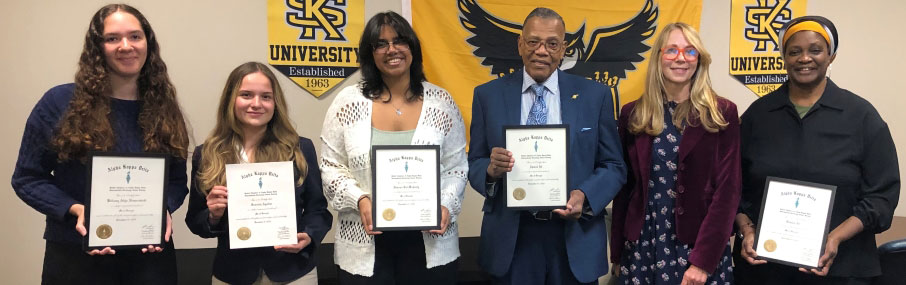 Shown in the pictures are the inductees with the AKD faculty advisor, Dr Richard Hutchinson and with the keynote speaker, Dr Linda Treiber. 
