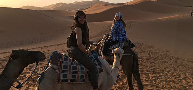 KSU Students at the desert riding camels.