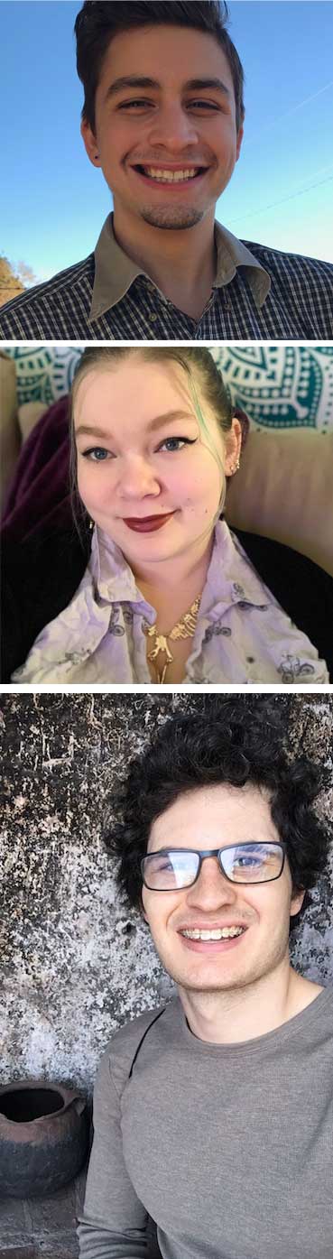 Samuel Lee (top), Madi Seilger (middle) and James Teague (bottom) received internal funding from the Office of Research to present his abstract in NCUR Montana this upcoming March 26th