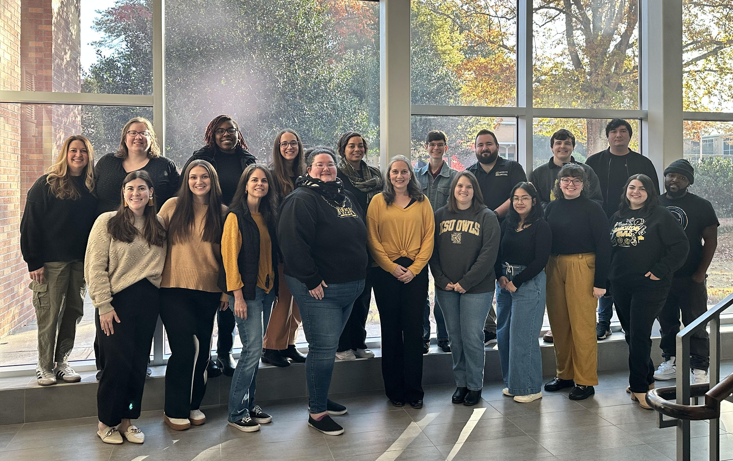 Group photo of Radow College of Humanities and Social Science academic advisors in the Social Science building.