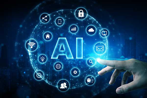 hand pointing at digital ai graphic