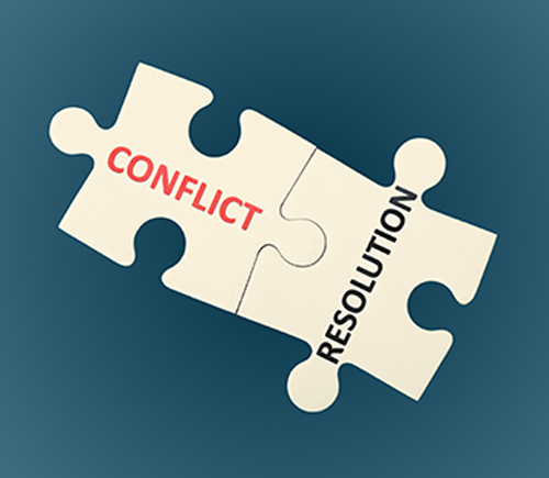 puzzle pieces that say "conflict" and "resolution""