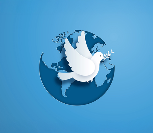 dove with branch in front of Earth