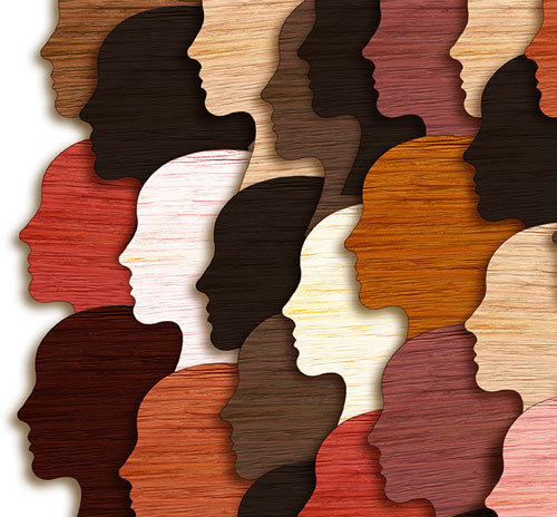 Heads of people with different skin colors, symbolizing the rich diversity within American communities.