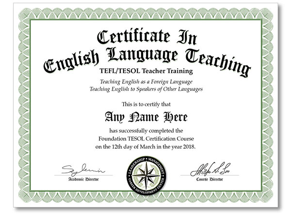 sample tefl certificate
