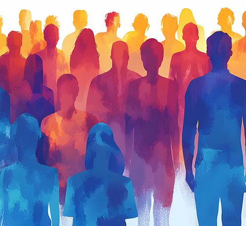 A vibrant crowd of individuals adorned in colorful paint, showcasing a lively and artistic atmosphere.