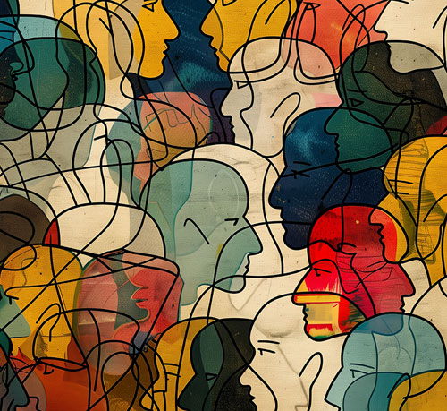  A diverse group of individuals is depicted in a vibrant collage, showcasing unity and collaboration among them.