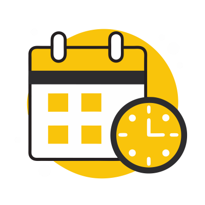 A calendar and clock icon