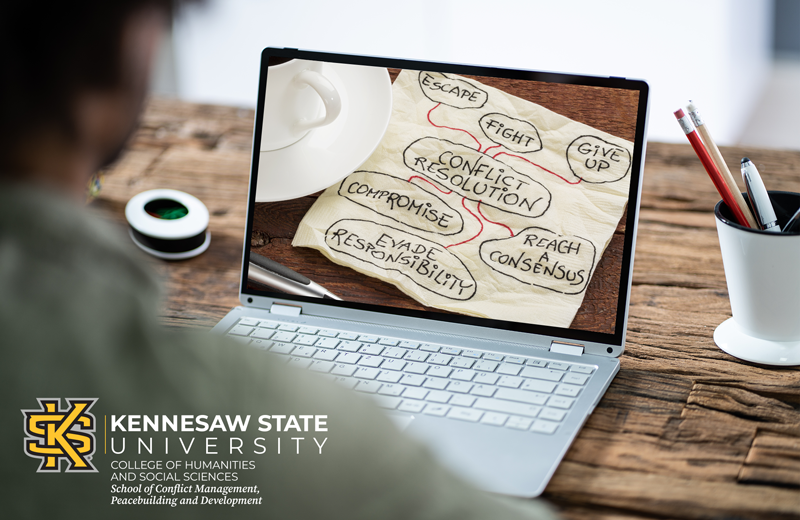 laptop with words escape fight give up conflict resolution compromise reach a consensus evade responsibility