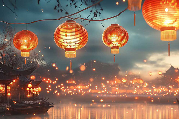 chinese lanterns lighting up villag