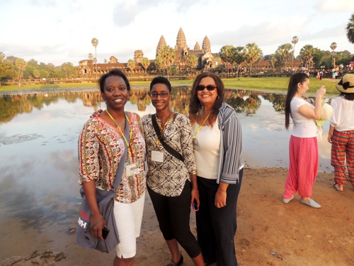 ladies in front of a lake