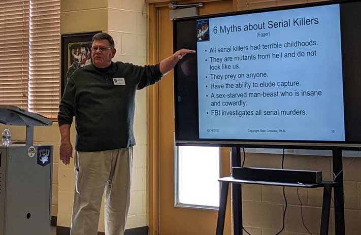 Dr. Crowder at Marietta High School, giving a lecture.