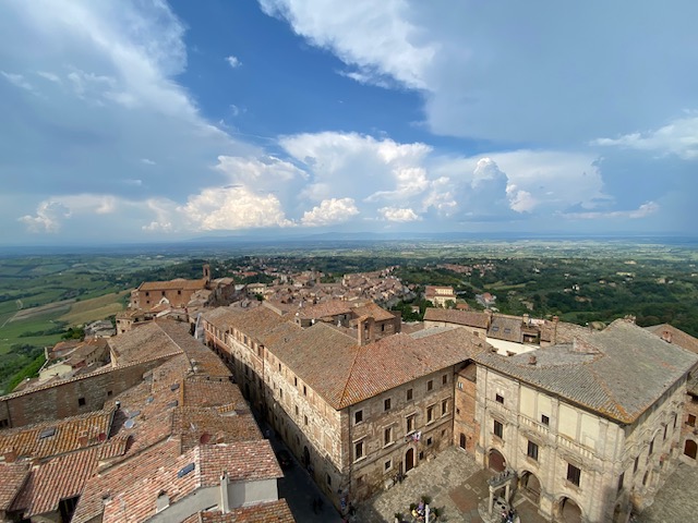 Aerial view of San Giovanni, a picturesque town in Piedmont, showcasing its charming architecture and surrounding landscape.