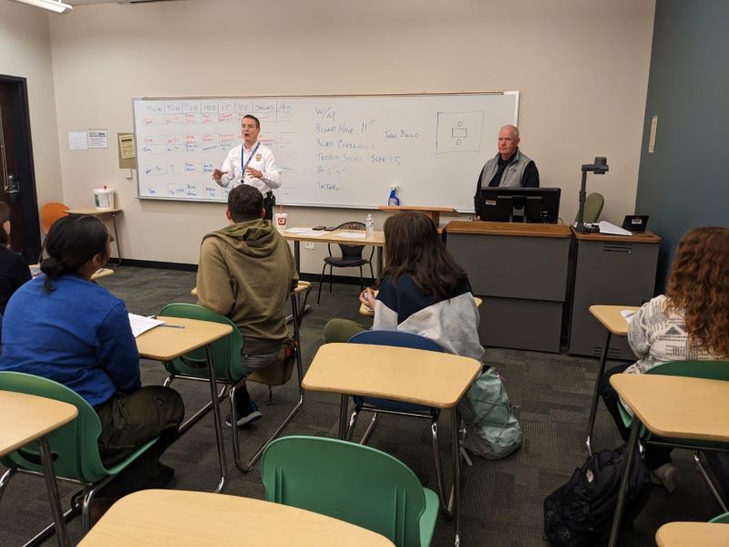 Major(retired) David Ellis of Cobb County Police Dept. gives a lecture to students at KSU