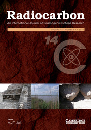 Cover of the Radiocarbon journal, featuring images related to isotope research.