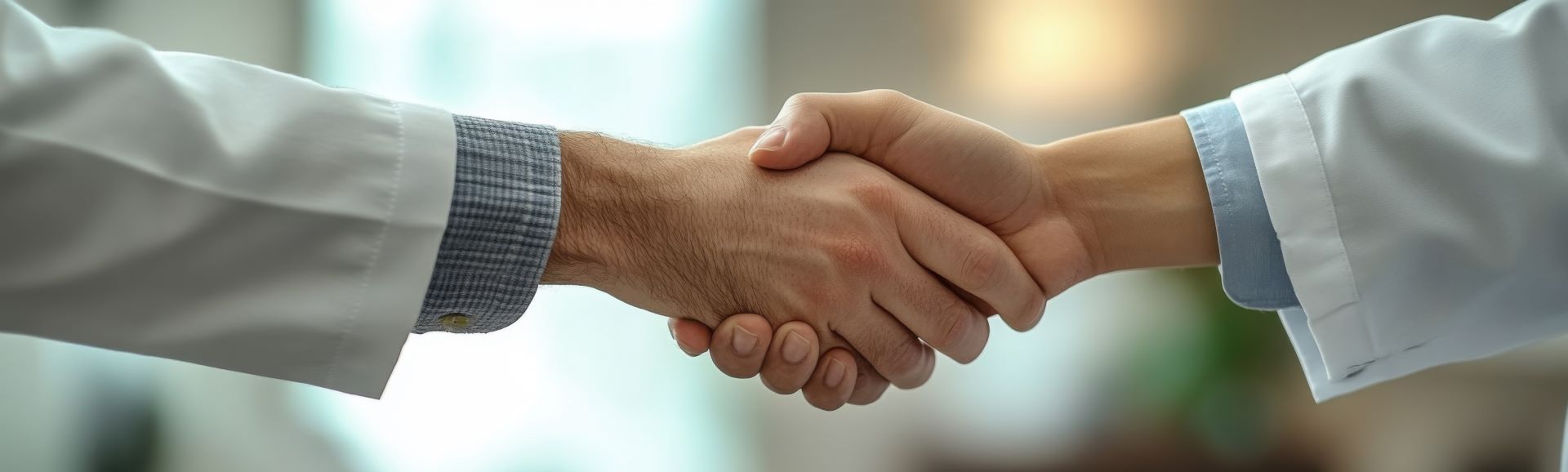 Someone is shaking hands with another person in a lab coat.