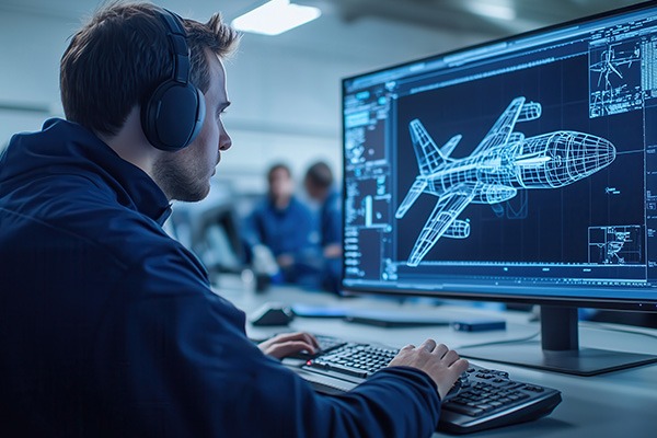 student infront of aerospace computer screen