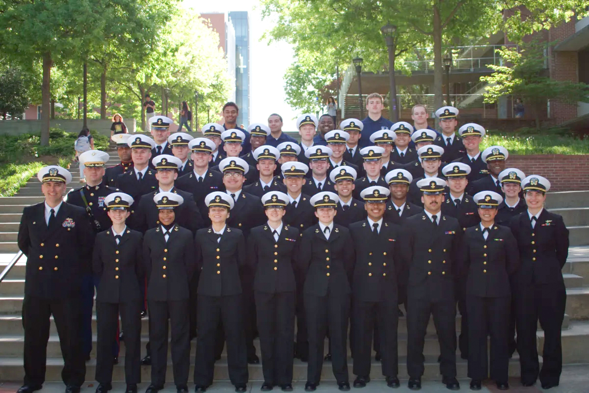 group of naval students posing together