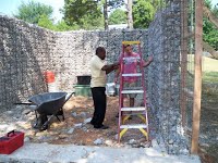 Rubble filled into wire baskets