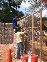 Rubble filled into wire baskets