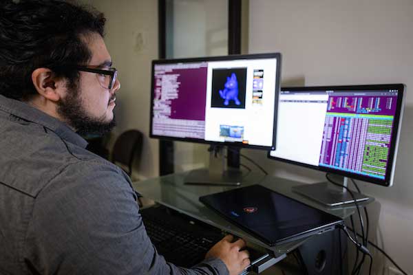 student working at computer