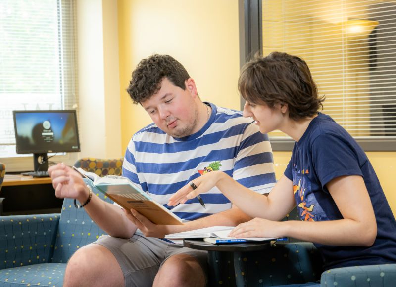 students discussing book