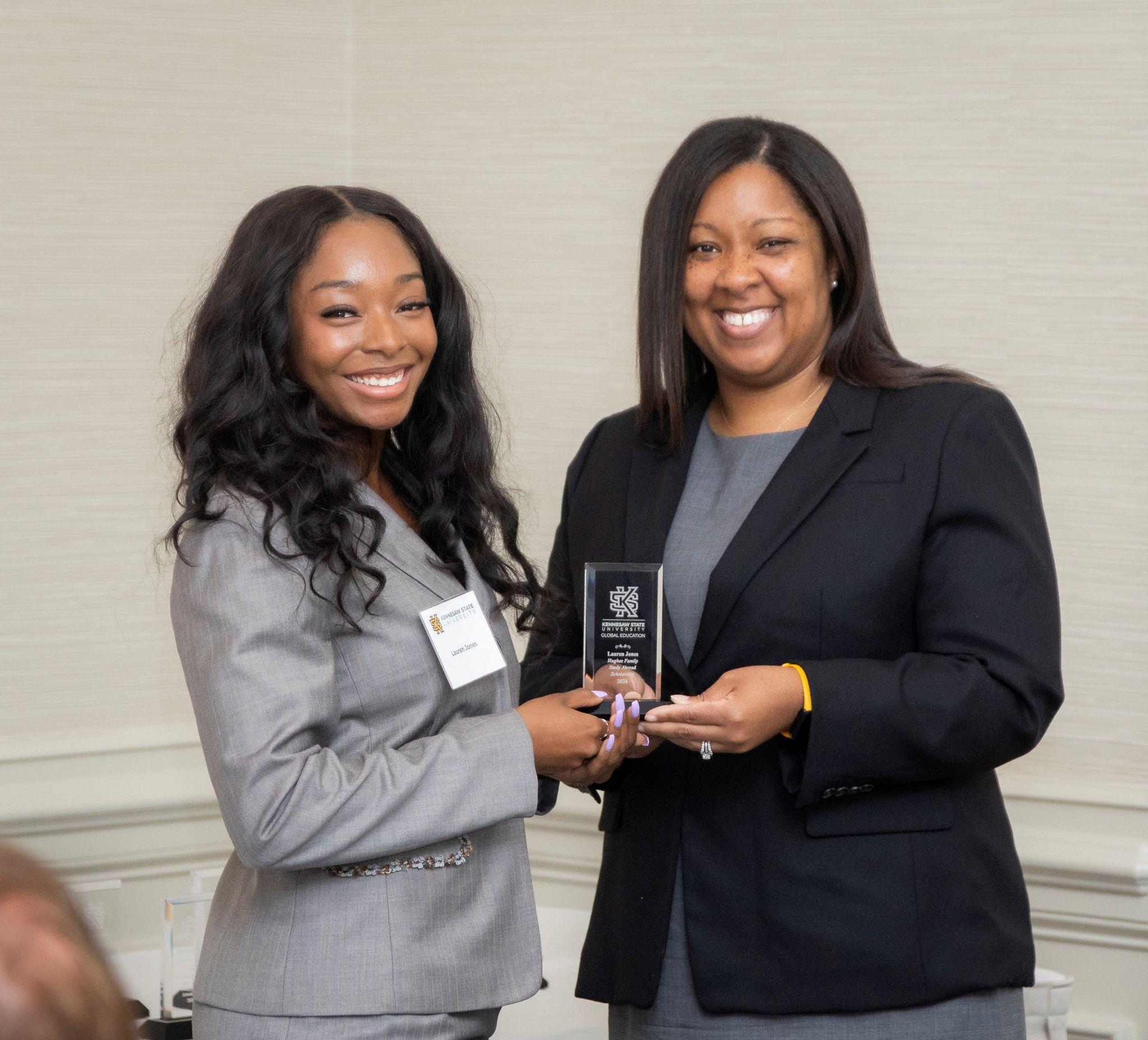 International Achievement Awards and Scholarship Ceremony 2026 / Tara McDuffie and a student awardee. 