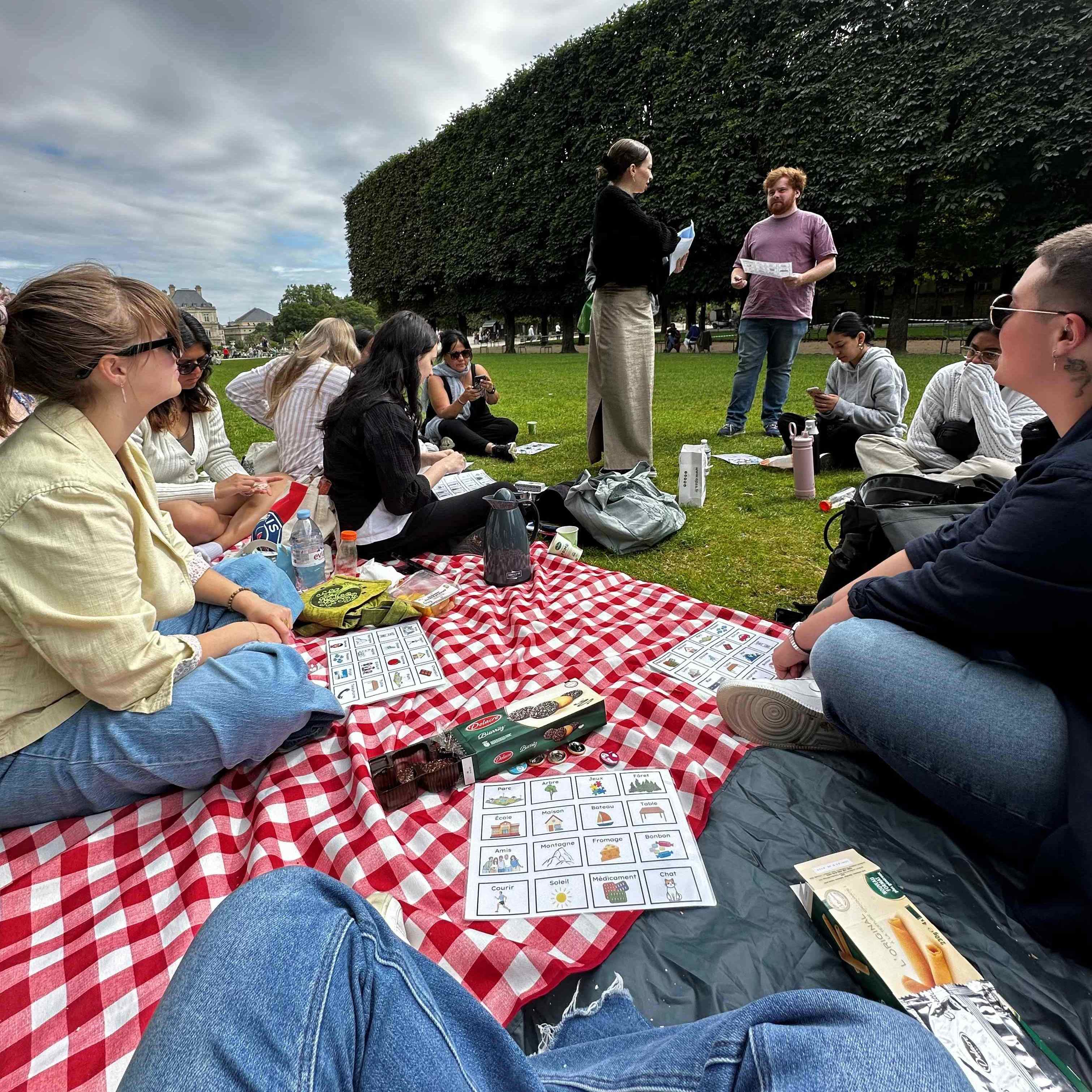 students in outside art class