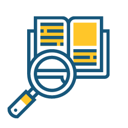 magnifiying glass over book icon