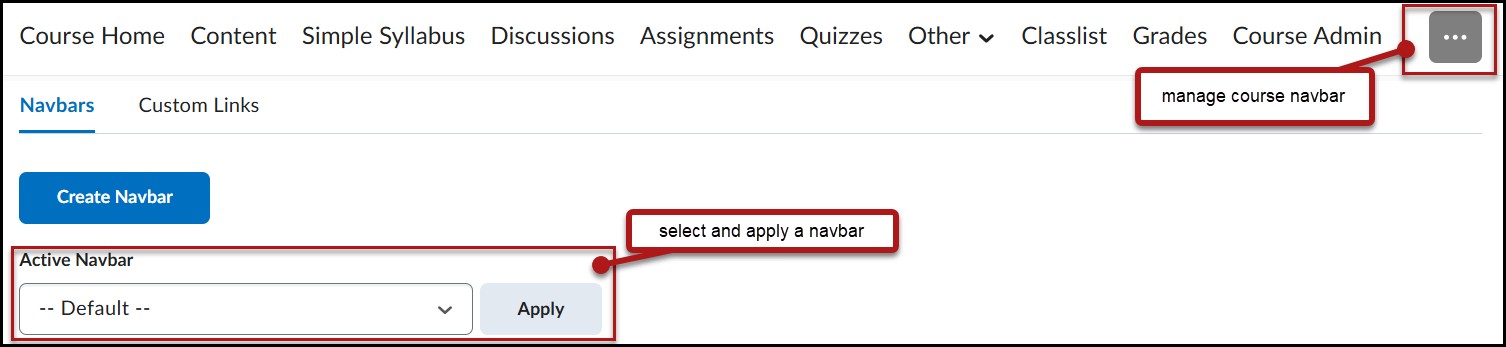 screenshot of hover over three dots at right to access manage navbar menu