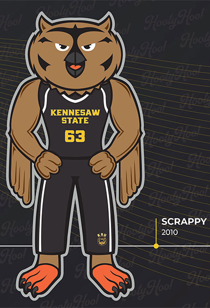 2010 redesign of Scrappy featuring exposed talons and updated athletic uniform