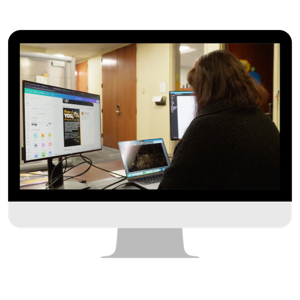 Rory Gibson working at her computer.