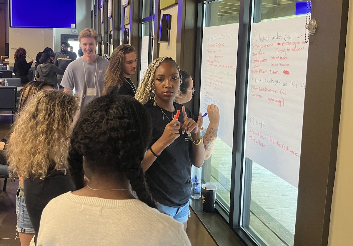 Students working on a leadership assignment together