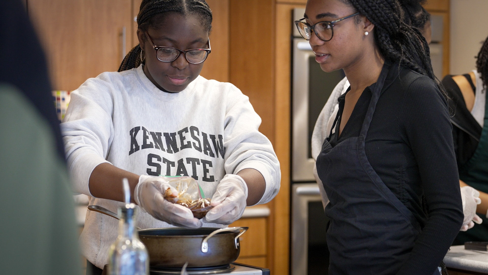 Students participating in cooking demo