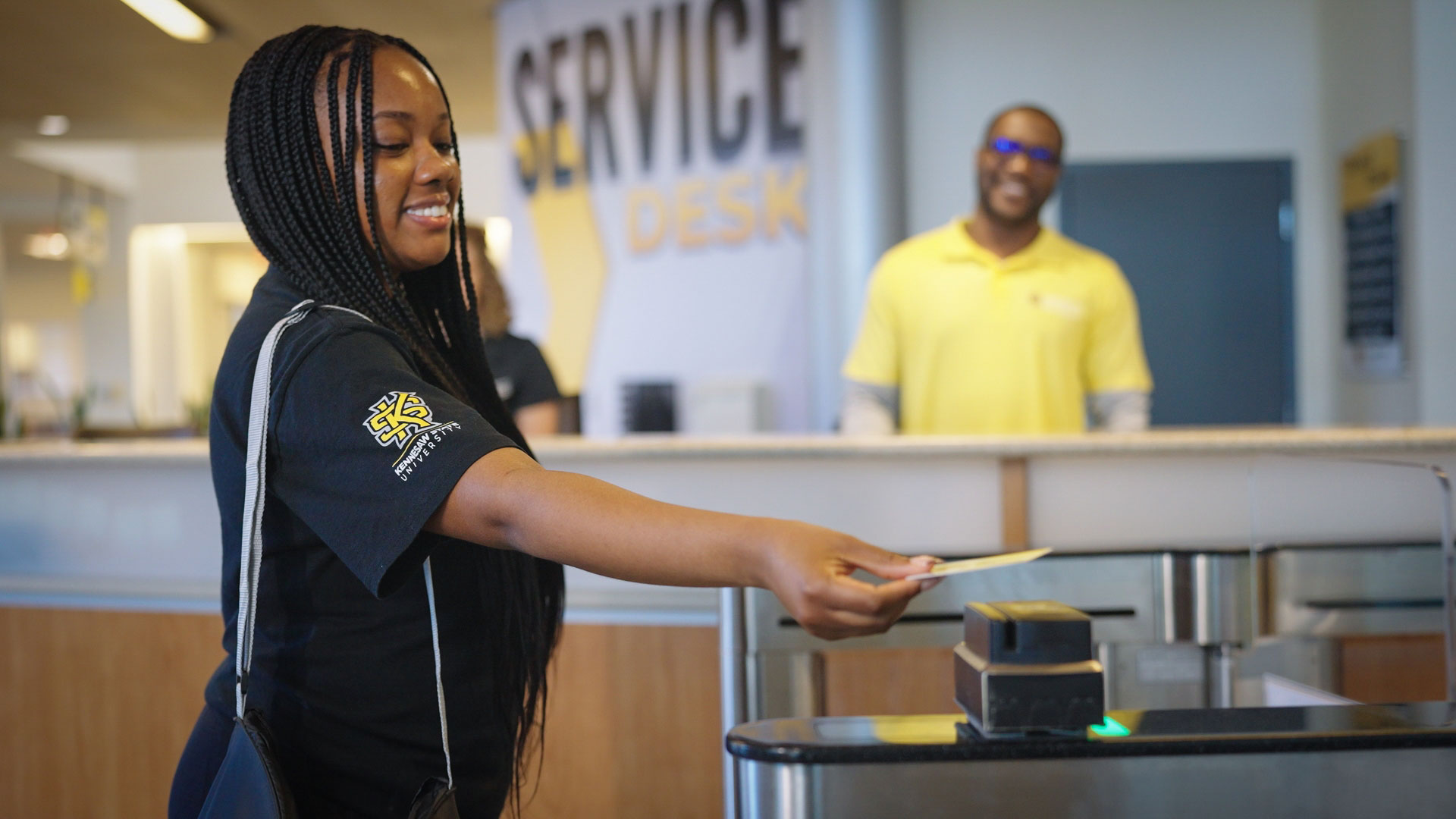 Student using Talon Card to access Rec Center