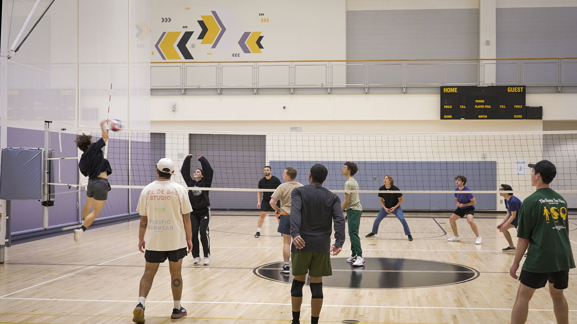 Students playing volleyball