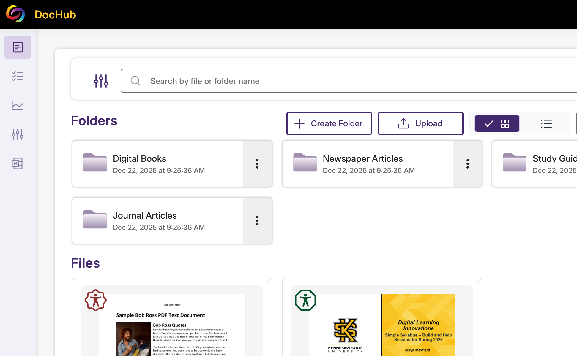 Use the Upload button to upload content to the DocHub library