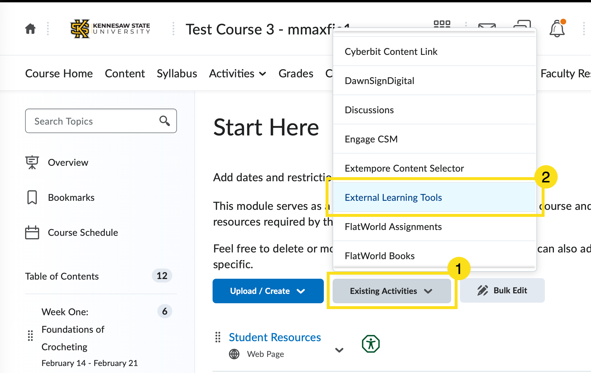 Click the Existing Activities and the External Learning Tools button to find the Panorama option