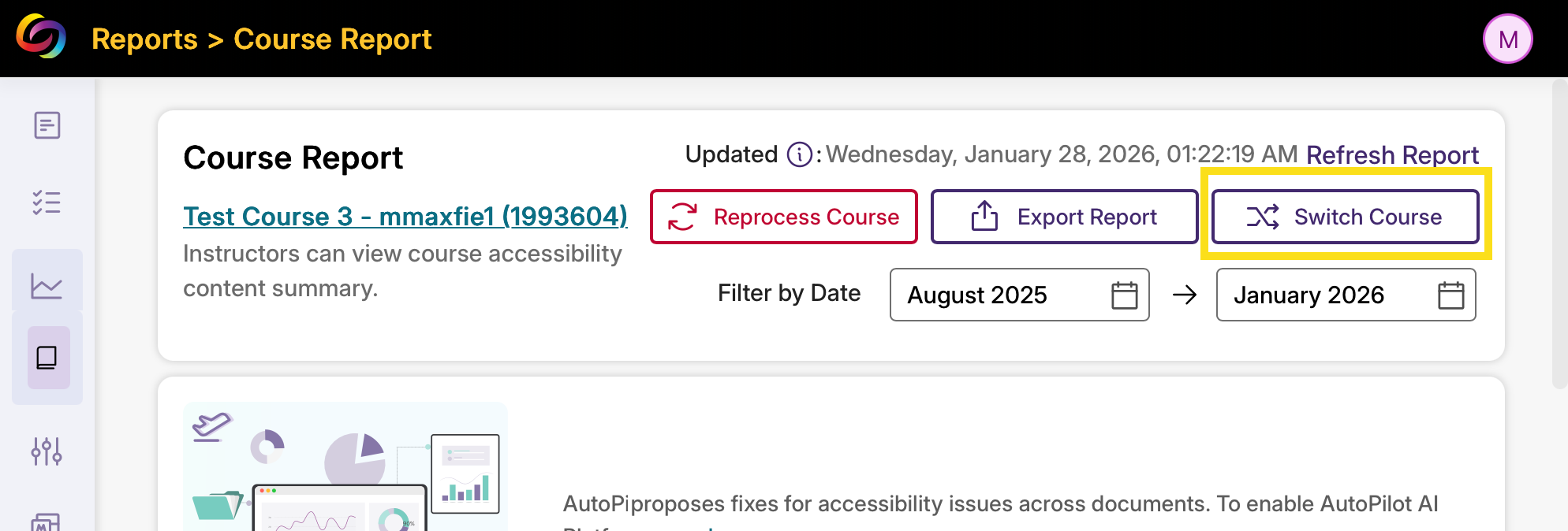 Click the Switch Course button to navigate between courses.