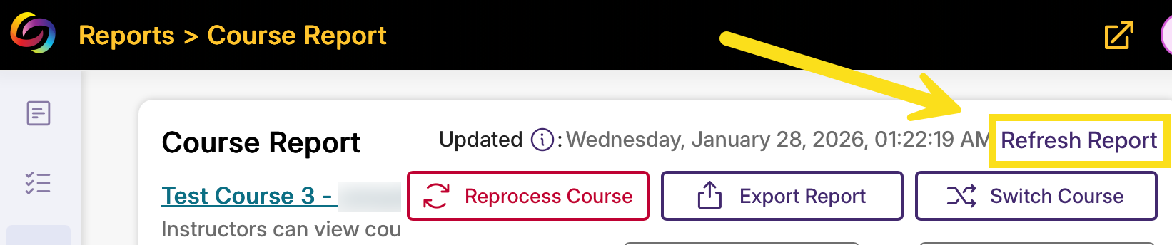 Click the Refresh Report link to update the content