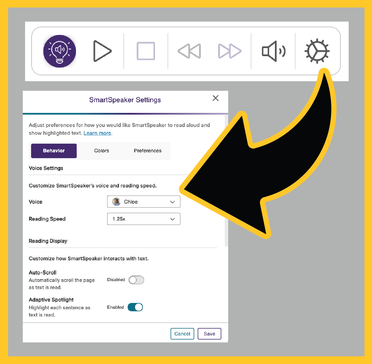SmartSpeaker interface with example of settings window