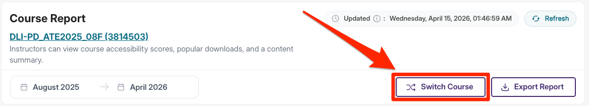 Switch course button in Panorama Course Report
